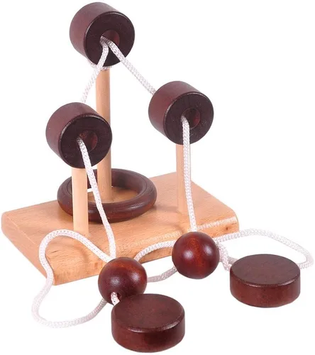 Vista 4 de Kingou Juego de 4 de rompecabezas de madera clásica cuerda de solución central juego de cerebro para adultos
