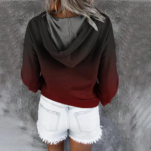 Vista 9 de Sudaderas con capucha para mujer, con cuello de botón, sin botones, con cordón, manga larga, lindas, ropa para adolescentes y niñas