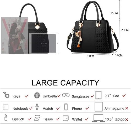 Vista 8 de Bolso de mano con asa superior para mujer, bolso de cuero PU