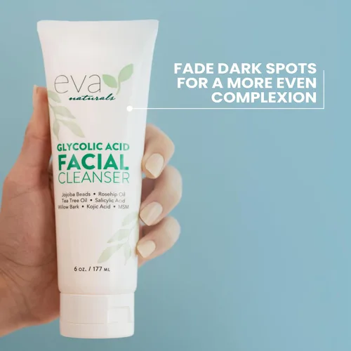 Vista 5 de Eva Naturals Limpiador facial de ácido glicólico – Lavado facial exfoliante con ácido salicílico, árbol de té y vitamina E para acné, puntos negros