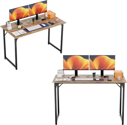 Vista 69 de PayLessHere Escritorio para computadora de 32 pulgadas Negro Escritorio de oficina con marco de metal, pies ajustables Superficie resistente