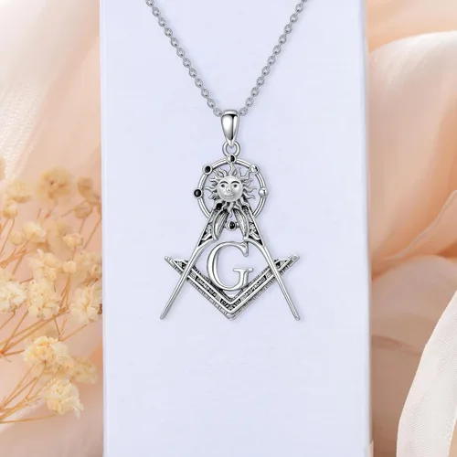 Vista 19 de PROESS Collar de plata de ley con colgante de montaña y sol de semilla de mostaza/masónico/brújula para mujeres y hombres, collar con colgante