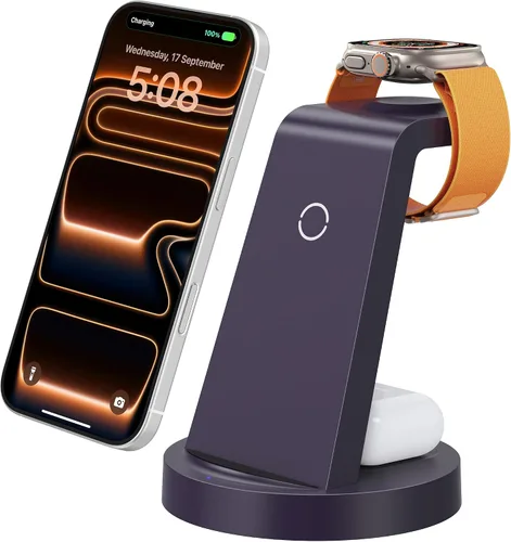 Vista 8 de Anlmz 3 in 1 Charging Station for iPhone, Wireless Charger for iPhone 17 16e 16 15 14 13 12 11 X Pro Max & Apple Watch - Wireless Charging Station