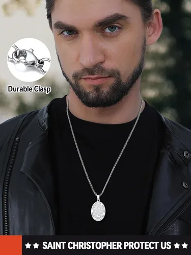 Vista 3 de FaithHeart Collar con colgante de San Cristóbal para hombres y mujeres, de acero inoxidable, amuleto católico, joyería personalizada con embalaje