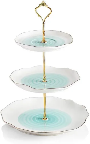 Vista 3 de SWEEJAR Juegos de té de porcelana y soporte de cerámica para tartas de 3 niveles SWEEJAR