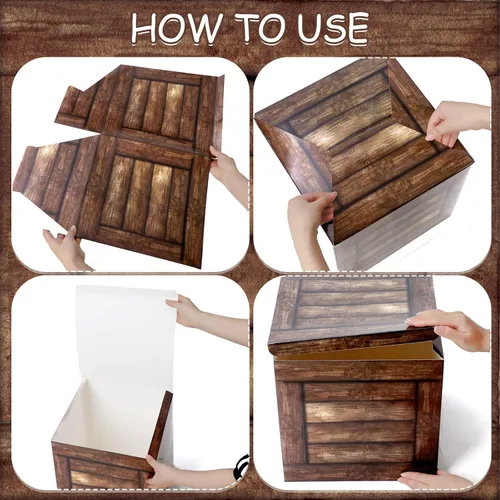 Vista 4 de Gilprop - 6 cajas de madera rústicas para decoración de fiesta de vaqueros, estilo vaquero Farmhouse Theme Photo Booth Props, Stackable Fake Wood