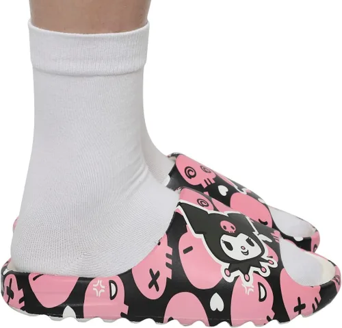 Vista 3 de Bioworld Kuromi Head With Pink Skull Toss Icons - Diapositivas para mujer