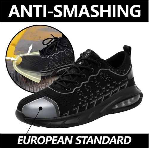 Vista 6 de SUADEX Zapatos de punta de acero para hombres y mujeres, zapatos de trabajo indestructibles, ligeros y cómodos, zapatos de seguridad antideslizantes