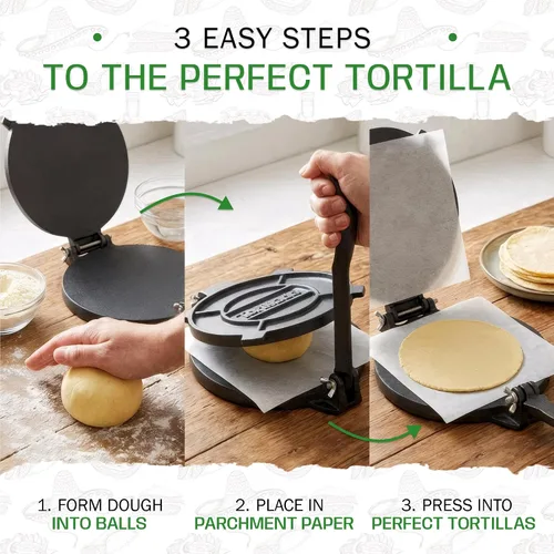 Vista 6 de Tortillada – Prensa para tortillas premium de hierro fundido con libro electrónico de recetas (20 cm)