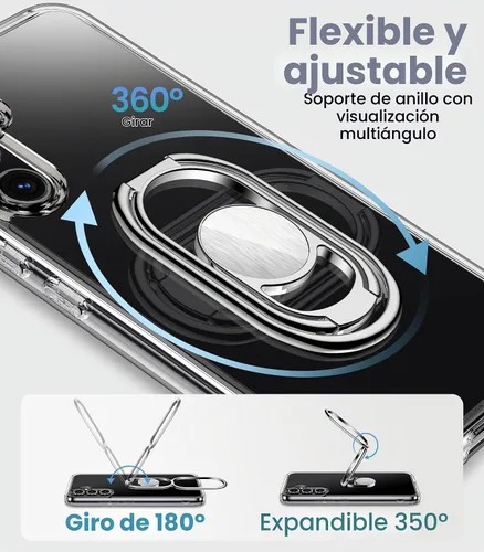 Vista 3 de Shields Up Funda para Samsung Galaxy S23 con Soporte, Funda Galaxy S23 Transparente con Soporte de Doble Anillo [Ajustable y Plegable] Funda