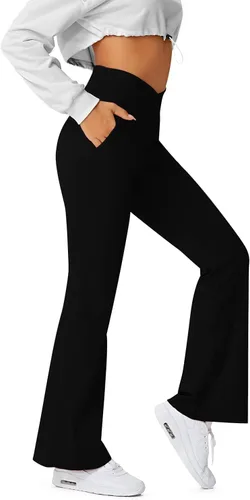 Vista 10 de HEGALY Pantalones de yoga acampanados para mujer, leggings cruzados, suaves, de cintura alta, pantalones casuales de entrenamiento con corte de bota