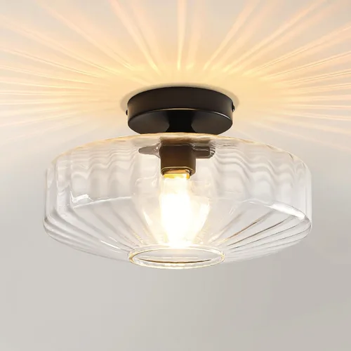 Vista 12 de Lámpara de techo de montaje semiempotrado, luces de techo de vidrio verde vintage de 11.8", lámpara de techo de 1 luz de estilo moderno de mediados