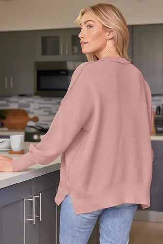 Vista 44 de Lillusory - Suéter extragrande con mangas de murciélago y cuello redondo para mujer, prenda moderna de otoño de tejido de punto sin botones