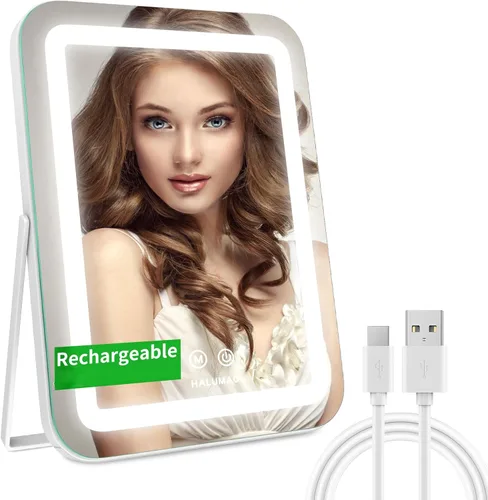 Vista 9 de halumao Espejo de tocador con luces, espejo de maquillaje iluminado de 14.5 pulgadas, espejo de maquillaje LED con luces para mesa de dormitorio