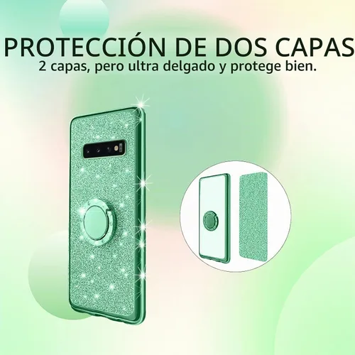 Vista 8 de Funda para Samsung Galaxy S10, Galaxy S10 2019 para mujer con purpurina de cristal suave TPU transparente con correa de pie de apoyo
