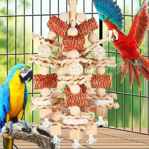 Vista 5 de Juguetes para pájaros - Maíz natural en mazorca y rodajas de esponja para loros grandes, como gris africano, guacamayos, cacatúas y loros de Amazon