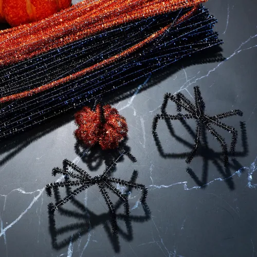 Vista 6 de 400 piezas de limpiapipas para Halloween, tallos de felpilla con purpurina, tallos de felpilla para arte creativo, decoración de Halloween, Acción