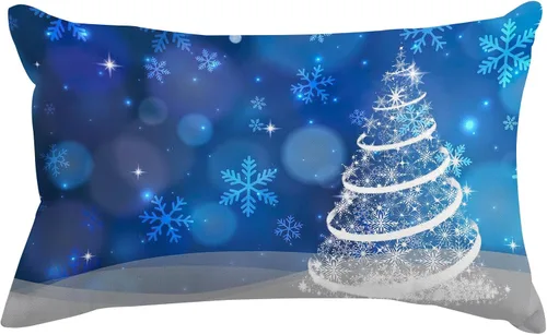 Vista 5 de SPXUBZ Funda de almohada de algodón con diseño de copo de nieve azul, Feliz Navidad, decoración del hogar, funda de cojín rectangular