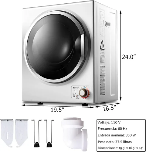 Vista 6 de COSTWAY - Secadora de ropa compacta, secadora eléctrica portátil de 110V con tambor de acero inoxidable, panel de control en la parte inferior