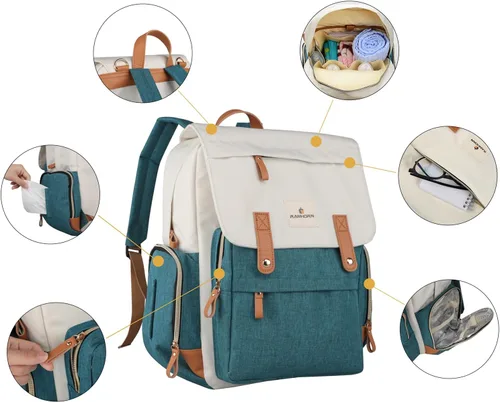 Vista 3 de Ramhorn Bolsa de pañales Mochilas de viaje multifunción para mamá con bolsillos aislados y compartimento para portátil, color verde