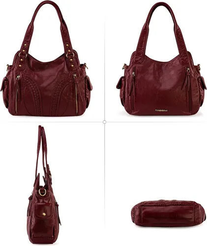Vista 4 de Montana West Bolsos Hobo de cuero lavado para mujer, bolsos espaciosos con correa cruzada