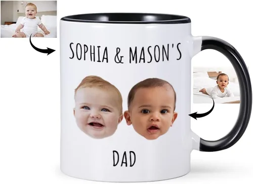 Vista 9 de Taza de café personalizada, tazas personalizadas con la cara de tus hijos, taza de bebé personalizada con nombre, taza con foto personalizada