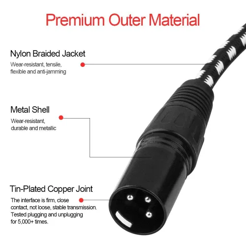 Vista 6 de Cables XLR, cable de micrófono XLR de 3 pies, paquete de 4 unidades, cable de micrófono equilibrado trenzado macho a hembra conector de 3 pines