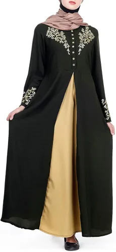 Vista 2 de Vestido musulmán para mujer, vestido de hijab dubai que esconden la grasa del vientre, vestido marroquí Dubai suelto, cubierta completa, maxi Abaya