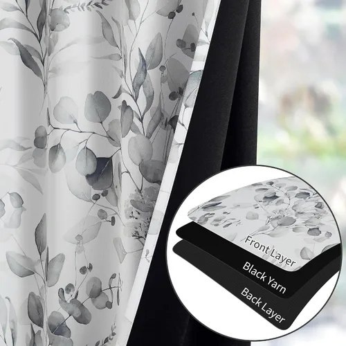 Vista 2 de Cortinas florales 100% opacas, cortinas con ojales de 84 pulgadas de largo, 2 paneles para dormitorio y sala de estar, cortinas estampadas de hojas