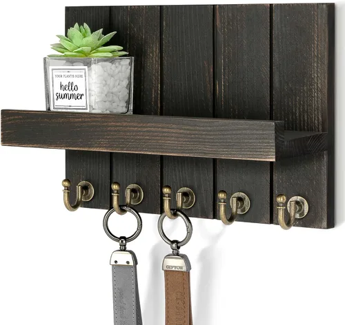 Vista 25 de Rebee Vision Soporte de Pared para Llaves de Madera de Acacia – Soporte para Llaves Estilo Granja para Pared y Organizador de Correo con Estante