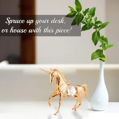 Vista 5 de Matashi Adorno de unicornio chapado en oro de 24 quilates, decoración para el hogar, oficina, regalo único para el día de la madre, día de San