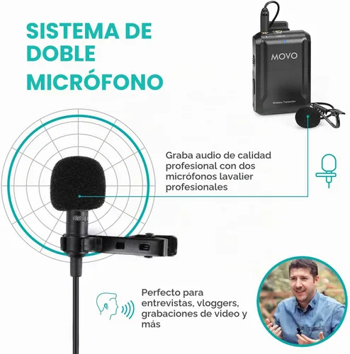 Vista 3 de Movo Edge-OP-Duo - Micrófono de solapa inalámbrico dual para Osmo Pocket 1 y 2, micrófono inalámbrico de solapa con clip, 2 transmisores y receptor