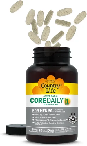 Vista 8 de Country Life CORE Daily-1 Multivitamínico para hombres mayores de 50 años, sin gluten, apoyo energético con vitaminas B coenzimadas, probióticos