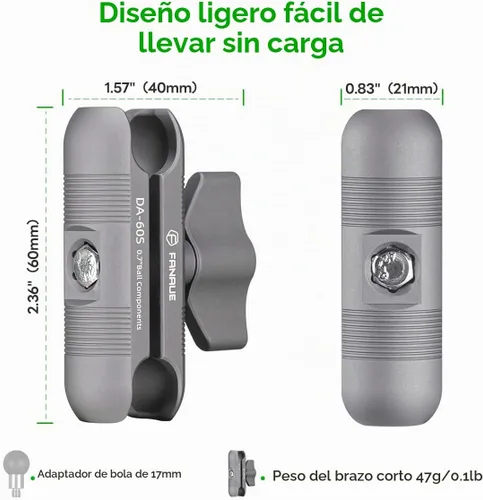 Vista 4 de FANAUE El brazo de doble enchufe se conecta a un adaptador de cabeza de bola de 0.669 in solamente, compatible con soporte GPS Garmin y soporte
