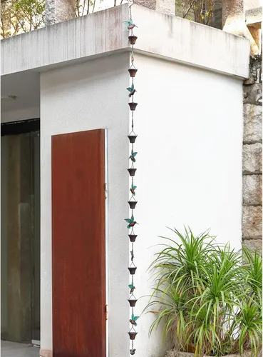 Vista 7 de Cadena de lluvia de 8.5 pies, colibrí y cadenas de lluvia para canaletas y bajantes verde pájaro