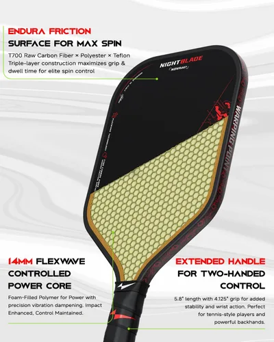 Vista 2 de Nightblade Raw Carbon Fiber Pickleball Paddle, Foam Filled Polymer Honeycomb Core, UPA-A & USAPA Approved, Endura Friction Surface, Long Handle for