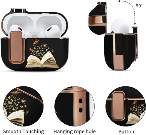 Vista 5 de Flying Butterfly from Book - Funda para auriculares compatible con Airpods Pro 2 con hebilla de botón galvanizado