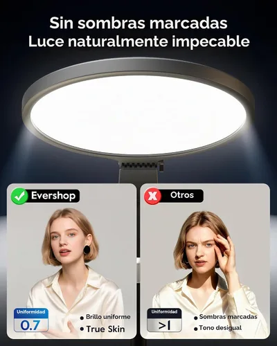 Vista 2 de Anillo de luz de 1300 lúmenes con soporte para escritorio, computadora y laptop, luz de podcast y transmisión con soporte flexible para teléfono