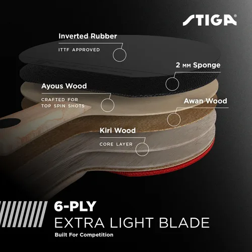 Vista 3 de STIGA Ping Pong Paddles - 2mm Tournament-Approved Sponge - Flared Handle for Enhanced Control - Competitive Table Tennis Racket for Family Fun