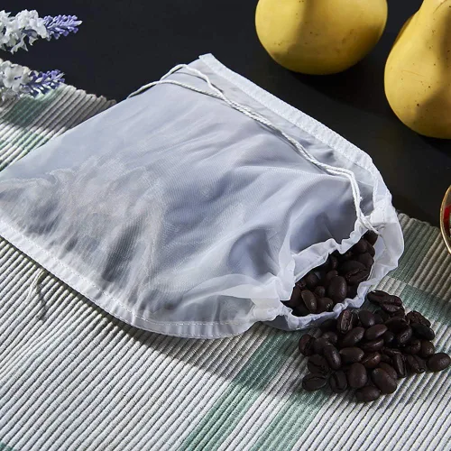 Vista 3 de 3 bolsas de filtro reutilizables de malla de nailon para leche de nueces, café, jugo, 74 micrones, 8 x 12 pulgadas