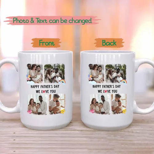 Vista 2 de Taza de café de cerámica personalizada para papá, taza de té blanca para feliz cumpleaños, taza de café para papá, taza de viaje con texto/foto