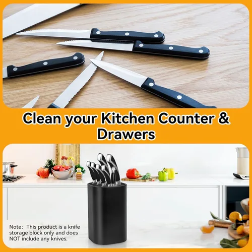 Vista 6 de Ninonly Bloque de Cuchillos Sin Cuchillos 2 en 1 Soporte Universal Cuadrado para Cuchillos de Cocina con Ranura para Tijeras que Ahorra Espacio