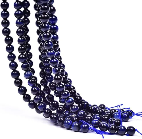 Vista 3 de Cuentas sueltas redondas naturales AAA+ de ojo de tigre azul oscuro, piedra energética, poder curativo para hacer pulseras y joyas, 1 cuerda de 15