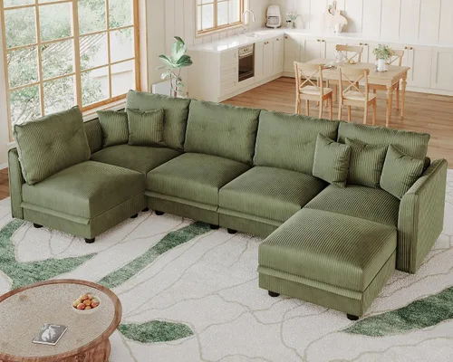 Vista 51 de LLappuil Sofá seccional modular con asientos de almacenamiento, sofá seccional convertible modular en forma de U de pana para sala de estar, sofá