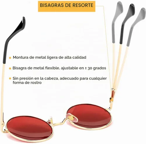 Vista 5 de Gleyemor Gafas de sol redondas polarizadas para hombres y mujeres, lentes 01 Oro/Rojo Claro