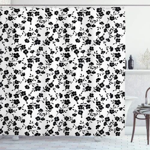 Vista 152 de set de cortina para baño decorativa de tela de poliéster con ganchos