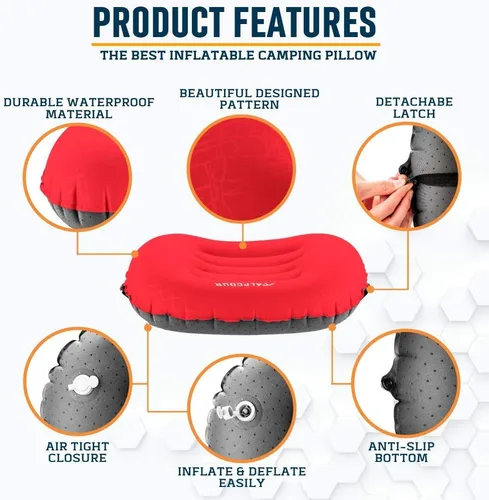 Vista 3 de Alpcour Almohada de camping – Almohada de dormir grande, inflable, ultraligera con diseño fácil de inflar, funda exterior impermeable suave y funda