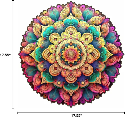 Vista 8 de Mys Aurora Rompecabezas de Madera Únicos - Mandala de Flores, 500 Piezas Tamaño King 16.5'' x 16.4'', Rompecabezas de Madera con Formas Lujosas