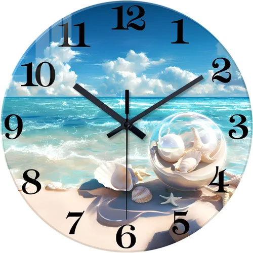 Vista 14 de XNM Relojes de Pared de Paisaje Natural para Baño, Funciona con Pilas, 30.5 cm, Negro y Blanco, Redondo, Silencioso, sin Tictac, de Vidrio, Pequeño