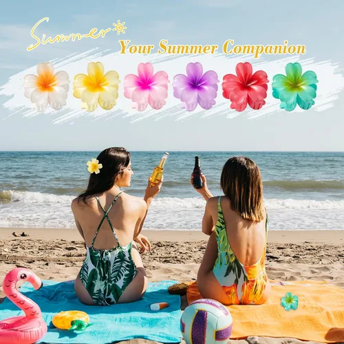 Vista 5 de 6 pinzas para el cabello de flores para mujer, pinzas de pelo de flores hawaianas, pinzas de hibisco hawaiano para cabello fino y grueso, fuerte
